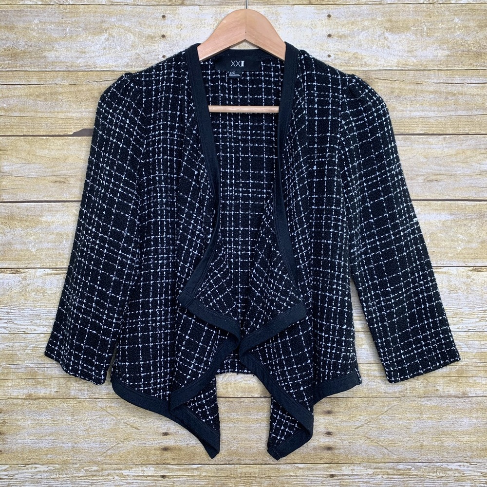 Forever 21 Open Front Cardigan Blazer Black White - Picture 1 of 4